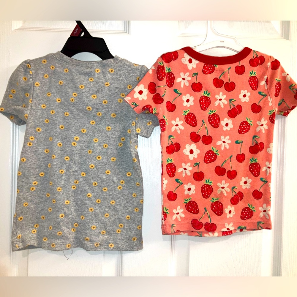 Lot of 2: Cheerful Girly T-Shirts, Sunflowers & Fruits w/ Florals, 5T, EUC